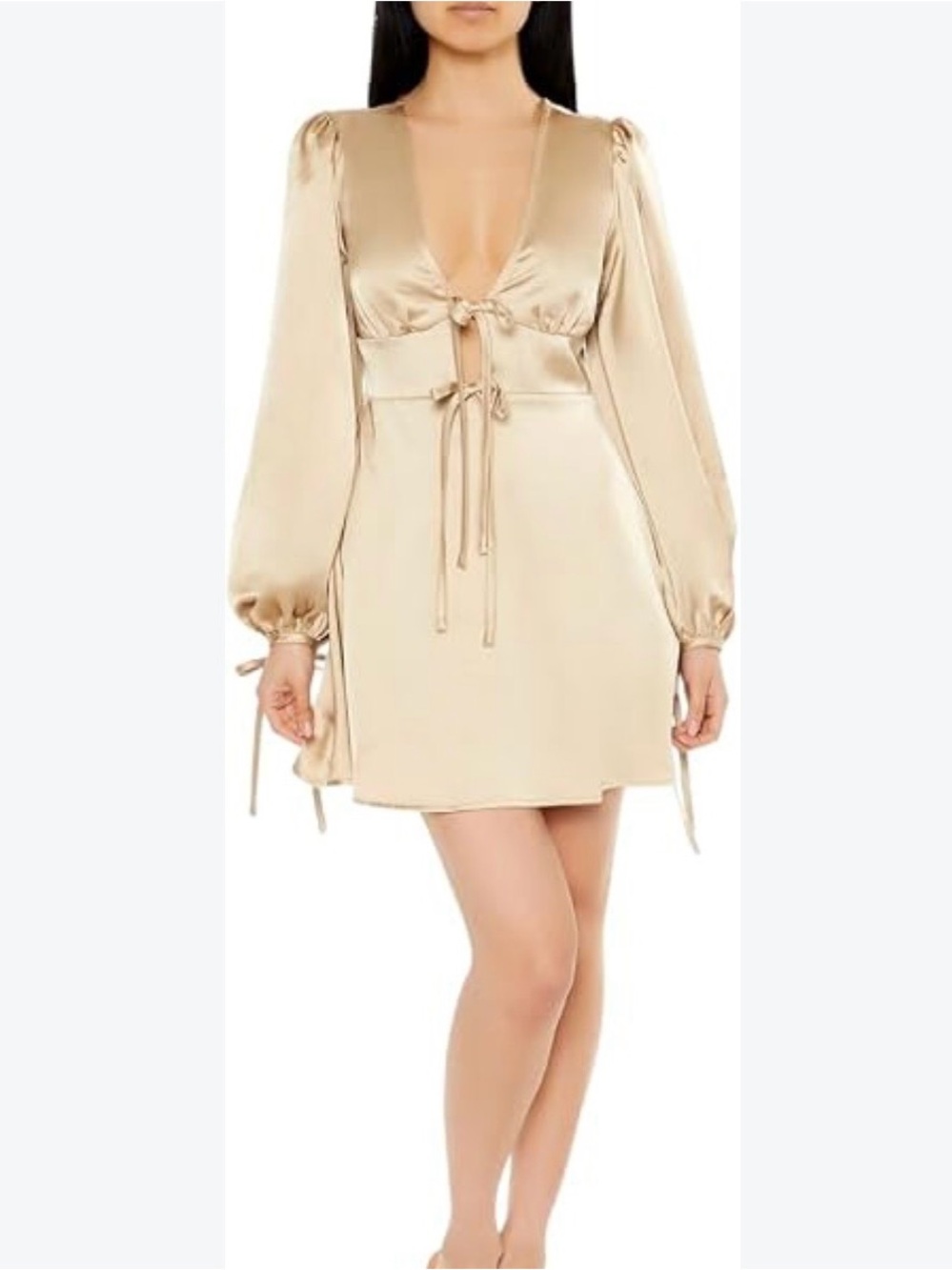 Forever 21 Champagne Satin Tie-Front Mini Dress